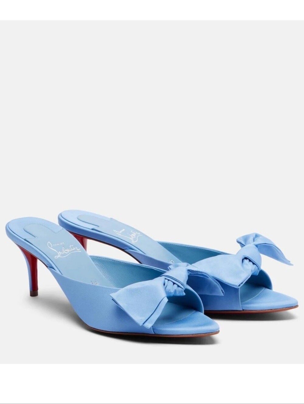 $1095 Christian Louboutin MULAZEE 60 Taffeta Silk Bow Mule Sandals 38.5 US 8.5